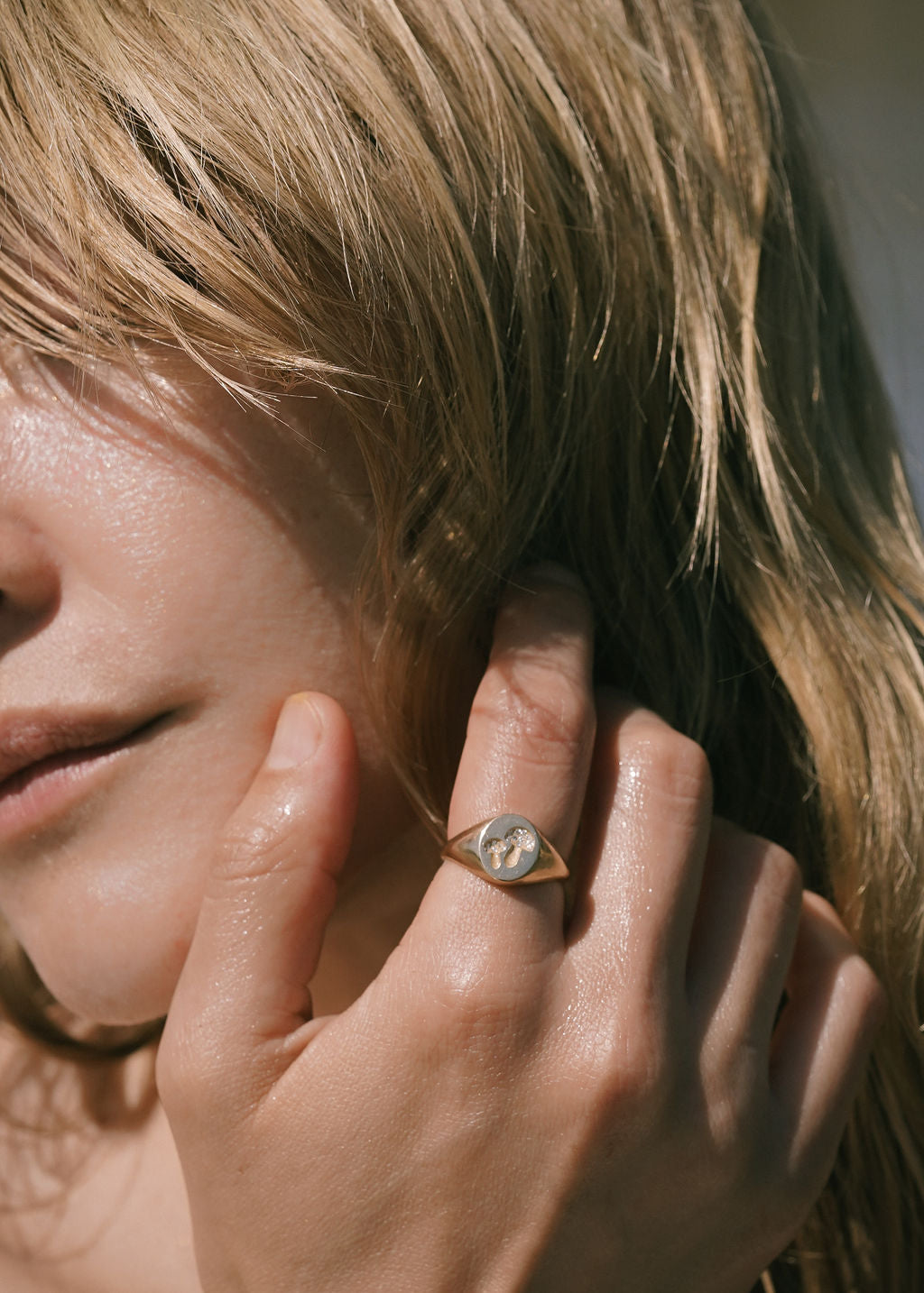 Mushroom Signet Ring with Micro Pave Diamonds