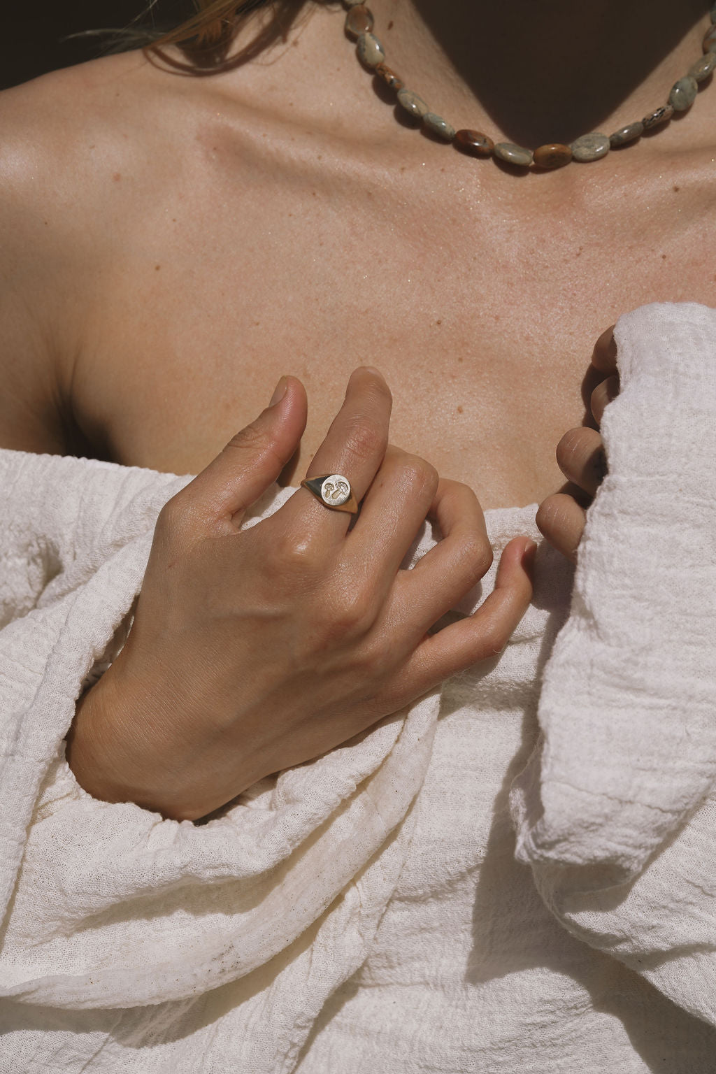 Mushroom Signet Ring with Micro Pave Diamonds