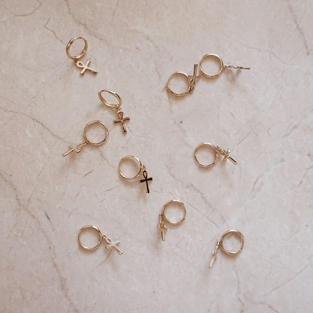 14k Ankh Hoop Earrings