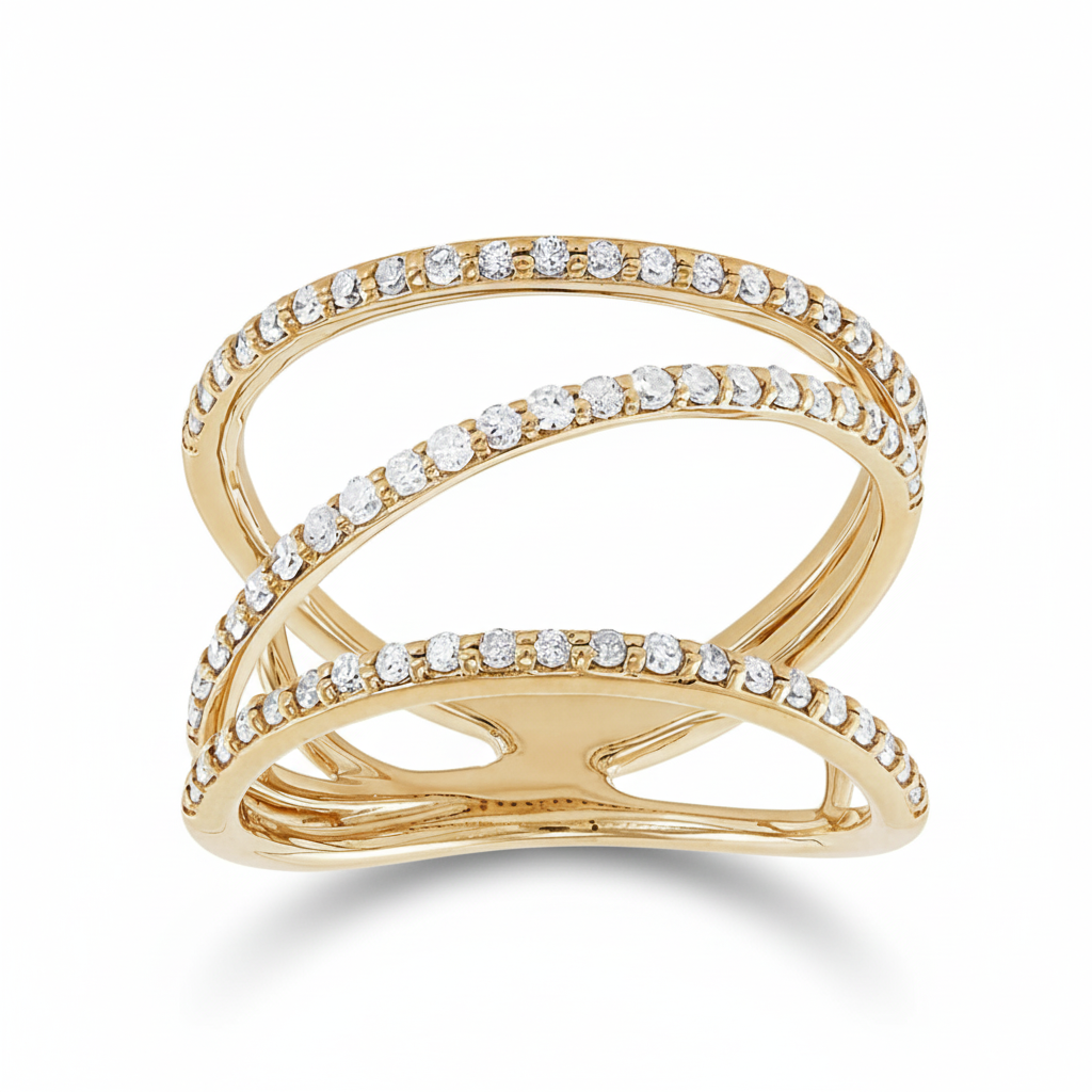10K Solid Gold Diamond-Set Cross-Over Ring
