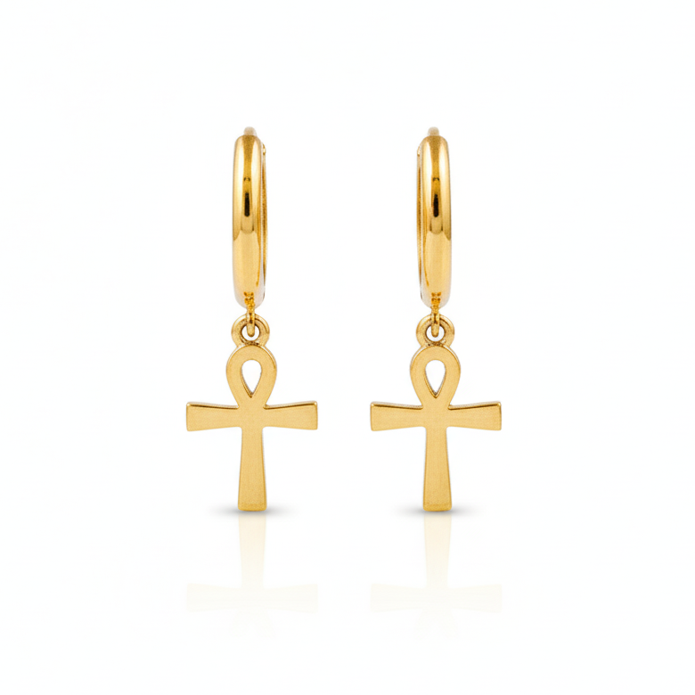 14k Ankh Hoop Earrings