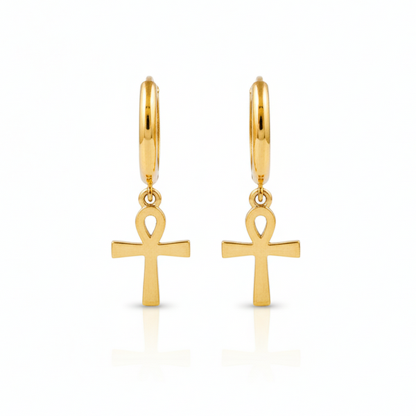 14k Ankh Hoop Earrings