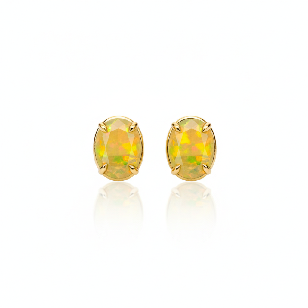 14k Solid Gold Opal Studs