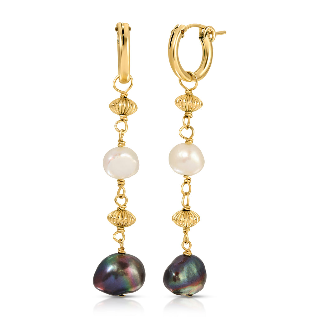 Drip Black Pearl Hoop Earrings