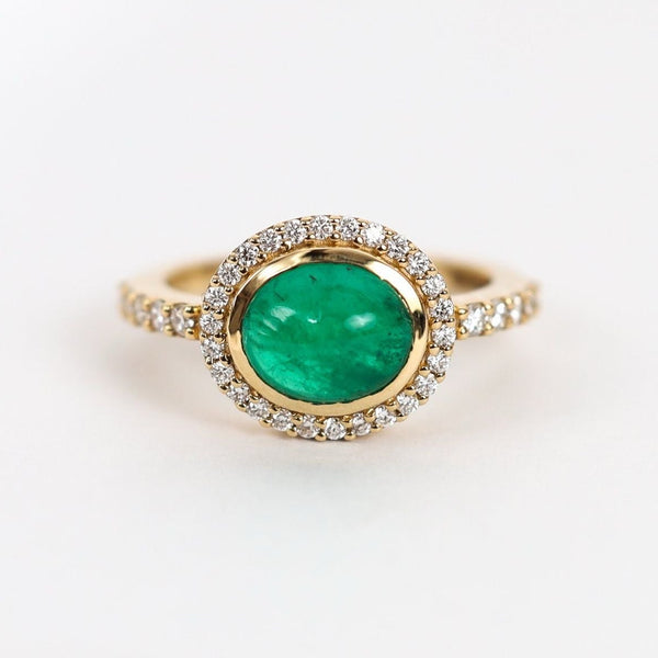 Emerald & Diamond Halo Engagement Ring in 14K Yellow Gold