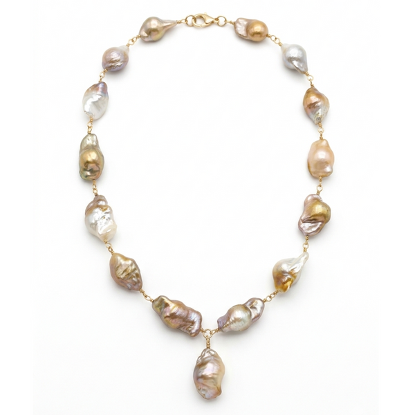 Gold Baroque Pearl Necklace Handmade