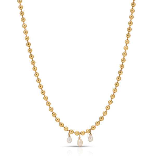 Gold Bead Pearl Drop Necklace