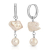 Mixed Pearl Silver Hoop Earrings