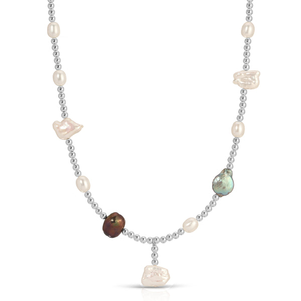 Mixed Pearl and Silver Bead Necklace