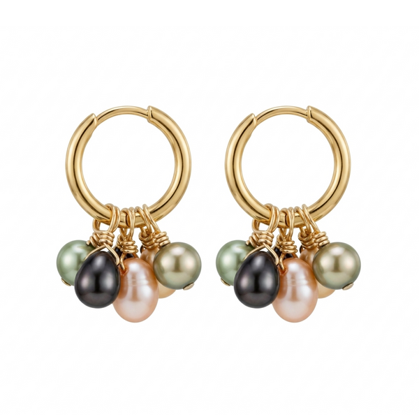 Pearl Cluster Huggies Earrings