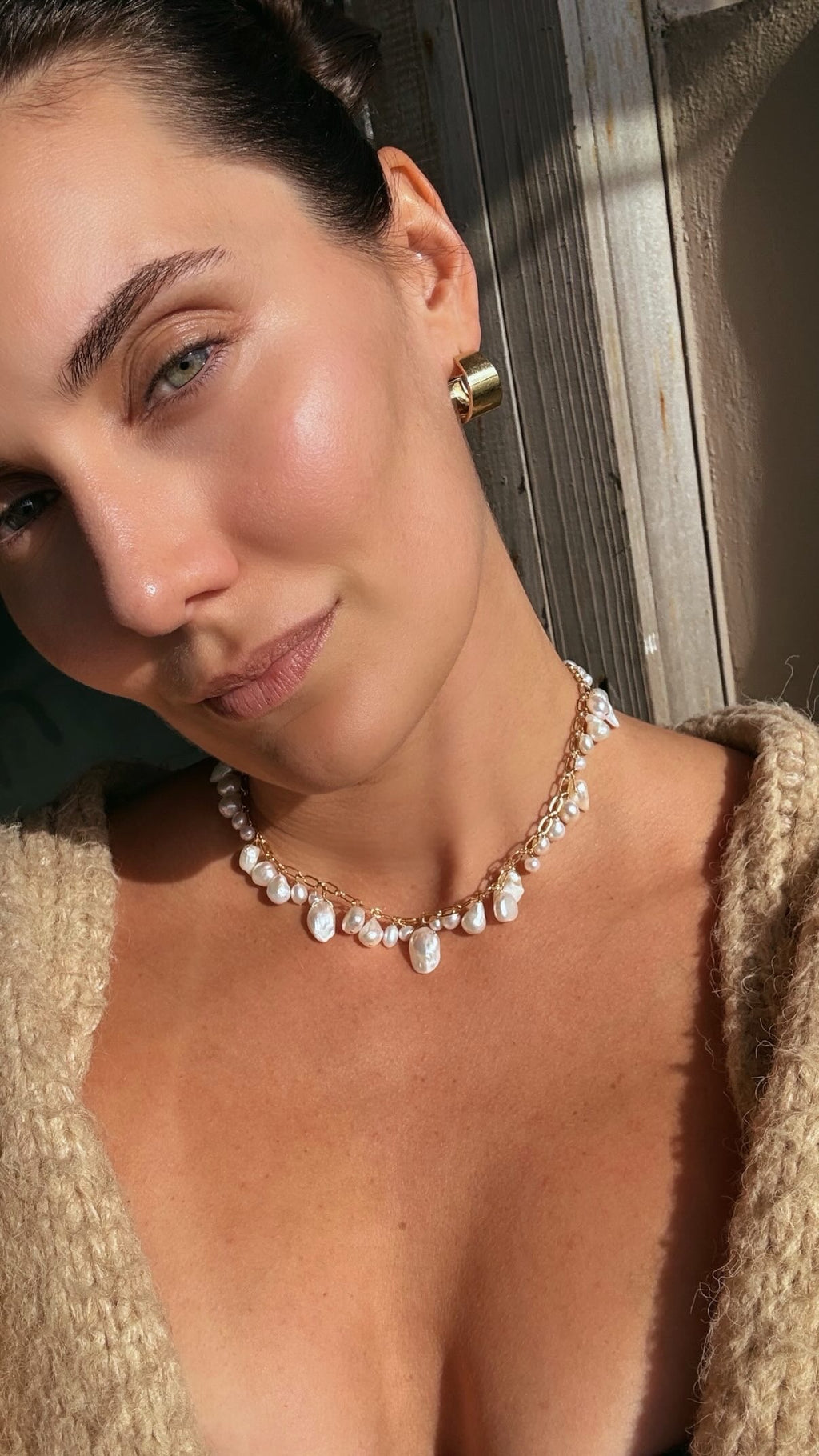 Pearl Charm Necklace Gold