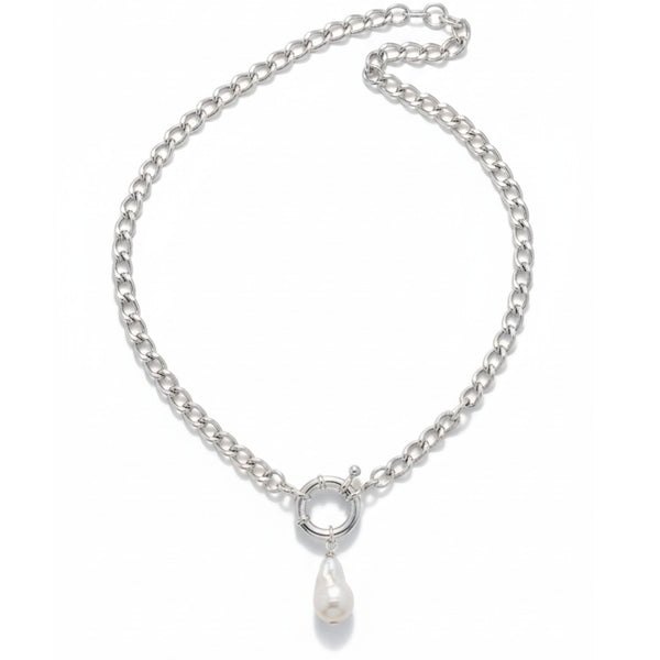 Silver Pearl Drop Necklace