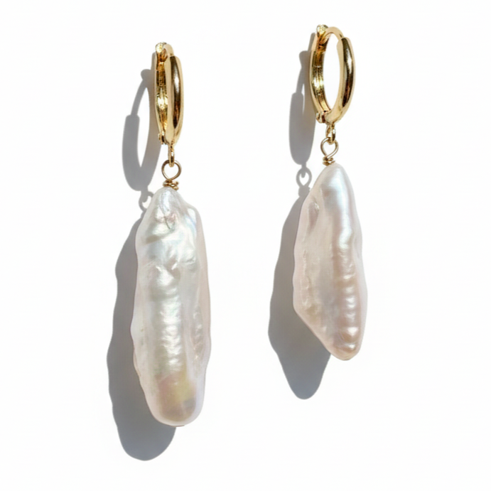 Solid Gold Keshi Pearl Earrings
