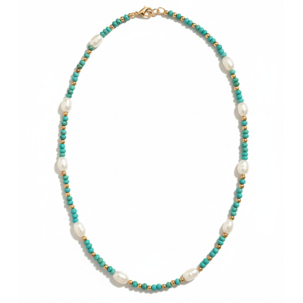 Turquoise and Pearl Bead Necklace
