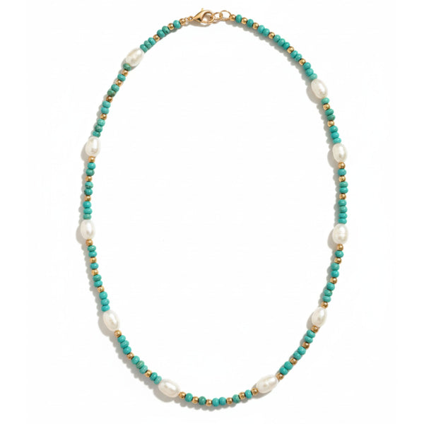 Turquoise and Pearl Bead Necklace