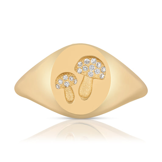 Mushroom Signet Ring with Micro Pave Diamonds