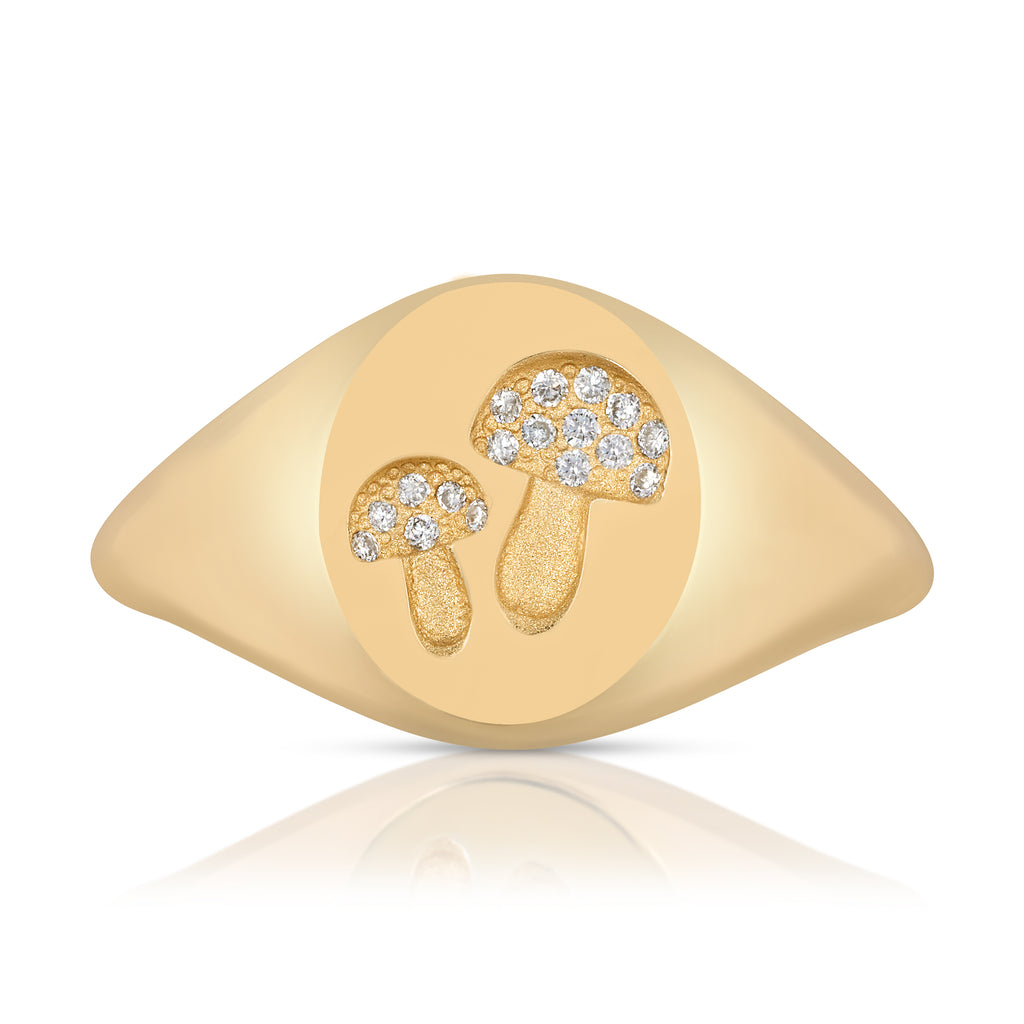 Mushroom Signet Ring with Micro Pave Diamonds